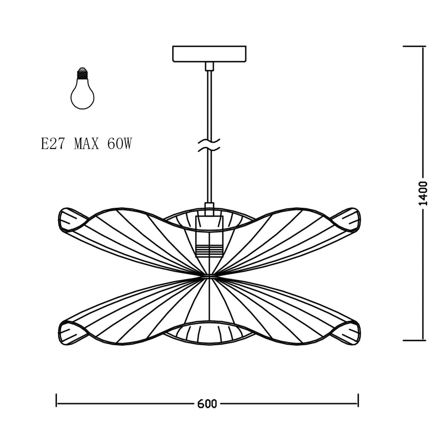 LQWELL® LED Pendant Lamp Black Hat Line, Retro Hanging Lamp E27 Vertigo Lamp Height Adjustable Chandelier for Living Room Bedroom Dining Room Cafes Studio Bar Counter Decor
