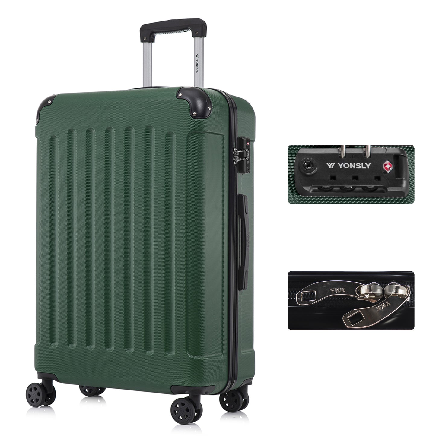 YONSLY® Premium Suitcase, TSA Lock, YKK Zipper Hardshell Luggage Trolley Cabin Suitcase Rolling Suitcase Hand Luggage 4 Wheels
