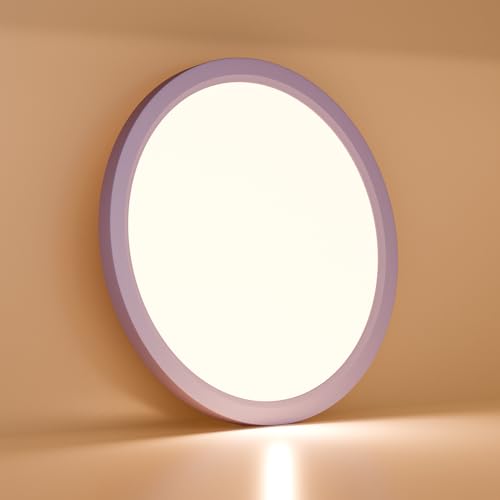 LQWELL® Ceiling Light LED Ceiling Lamp, IP44 Waterproof Bathroom Lamp Round Flat 18W 3000K 1600LM Modern Simple Lamp Thin for Living Room Bathroom Bedroom Kitchen Basement Office, 220 * 24mm (Purple)