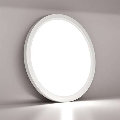 LQWELL® Ceiling Light LED Ceiling Lamp, IP44 Waterproof Bathroom Lamp Round Flat 18W 6000K 1600LM Modern Simple Lamp Thin for Living Room Bathroom Bedroom Kitchen Office, 220 * 24mm (White, 2PCS)