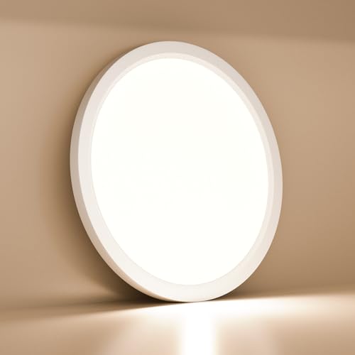 LQWELL® Ceiling Light LED Ceiling Lamp, IP44 Waterproof Bathroom Lamp Round Flat 18W 4000K 1600LM Modern Simple Lamp Thin for Living Room Bathroom Bedroom Kitchen Office, 220 * 24mm (White, 2PCS)