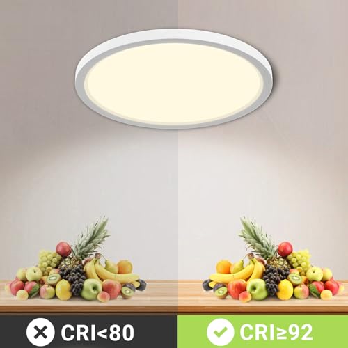 LQWELL® Ceiling Light LED Ceiling Lamp, IP44 Waterproof Bathroom Lamp Round Flat 18W 4000K 1600LM Modern Simple Lamp Thin for Living Room Bathroom Bedroom Kitchen Basement Office, 220 * 24mm (White)
