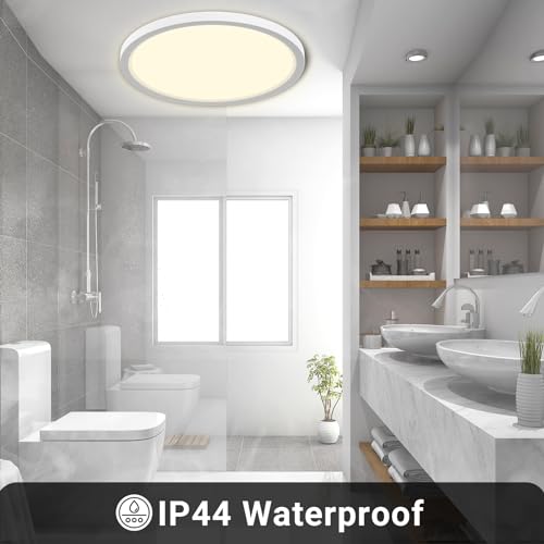 LQWELL® Ceiling Light LED Ceiling Lamp, IP44 Waterproof Bathroom Lamp Round Flat 18W 4000K 1600LM Modern Simple Lamp Thin for Living Room Bathroom Bedroom Kitchen Basement Office, 220 * 24mm (White)