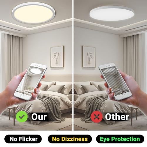 LQWELL® Ceiling Light LED Ceiling Lamp, IP44 Waterproof Bathroom Lamp Round Flat 18W 4000K 1600LM Modern Simple Lamp Thin for Living Room Bathroom Bedroom Kitchen Basement Office, 220 * 24mm (White)