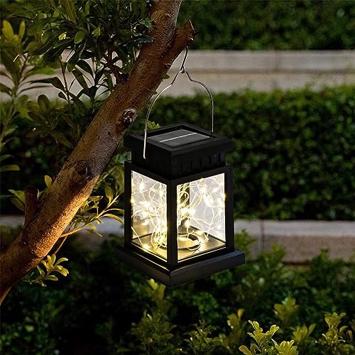 LQWELL Solar Lantern for Outdoor Use, Set of 2 Solar Light Garden Lanterns, Outdoor Solar Lamp Light, Hanging Solar Lantern Garden Decoration Garden Light, 30 LED, Square, Warm White