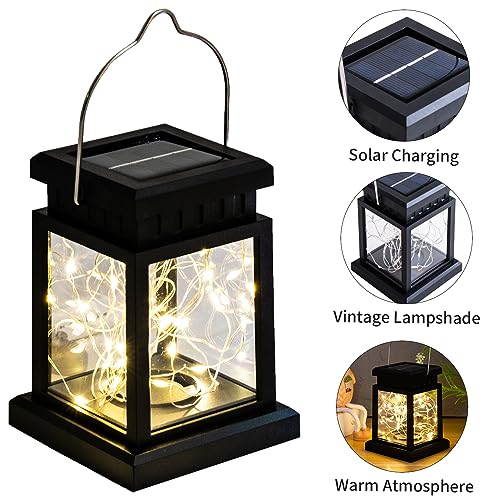 LQWELL Solar Lantern for Outdoor Use, Set of 2 Solar Light Garden Lanterns, Outdoor Solar Lamp Light, Hanging Solar Lantern Garden Decoration Garden Light, 30 LED, Square, Warm White
