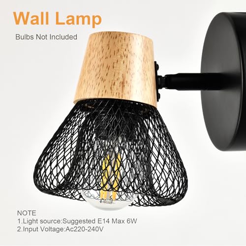 LQWELL® E14 wall light, LED wall lamp, indoor wall lighting, wall spot in retro industrial style, for studio, bar counter, hotel, bedroom, living room, stairs, hall, basement, matt black metal, 1/2/3/4 bulb