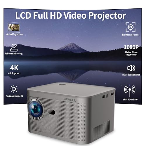 LQWELL® Mini Projector, Native 1080P 4K Home Theater Video Projector Supports WiFi 5G &BT 5.0, Auto Keystone Correction, Electronic Focus, 150-Inch for Phone/PC/Lap/PS5/Xbox/Stick (No Android OS)