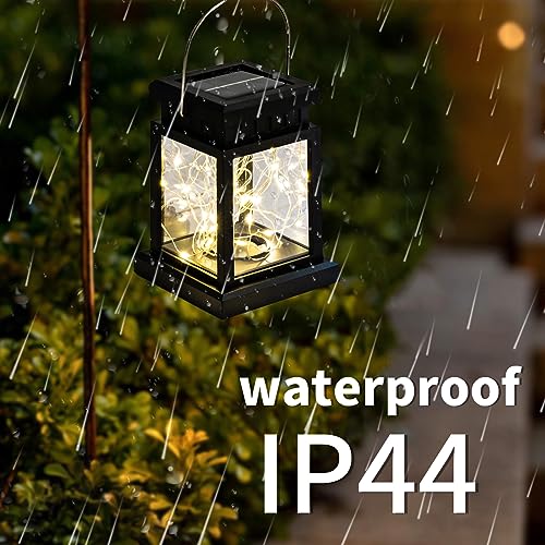 LQWELL Solar Lantern for Outdoor Use, Set of 2 Solar Light Garden Lanterns, Outdoor Solar Lamp Light, Hanging Solar Lantern Garden Decoration Garden Light, 30 LED, Square, Warm White