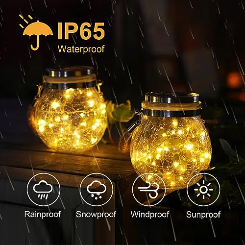 LQWELL Solar Lights for Outdoor Gardens, Waterproof Solar Hanging Lights, Solar Lantern Lights, Solar Lanterns, Solar Lamps Crackle Glass Balls Hanging Garden Decoration