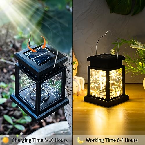 LQWELL Solar Lantern for Outdoor Use, Set of 2 Solar Light Garden Lanterns, Outdoor Solar Lamp Light, Hanging Solar Lantern Garden Decoration Garden Light, 30 LED, Square, Warm White
