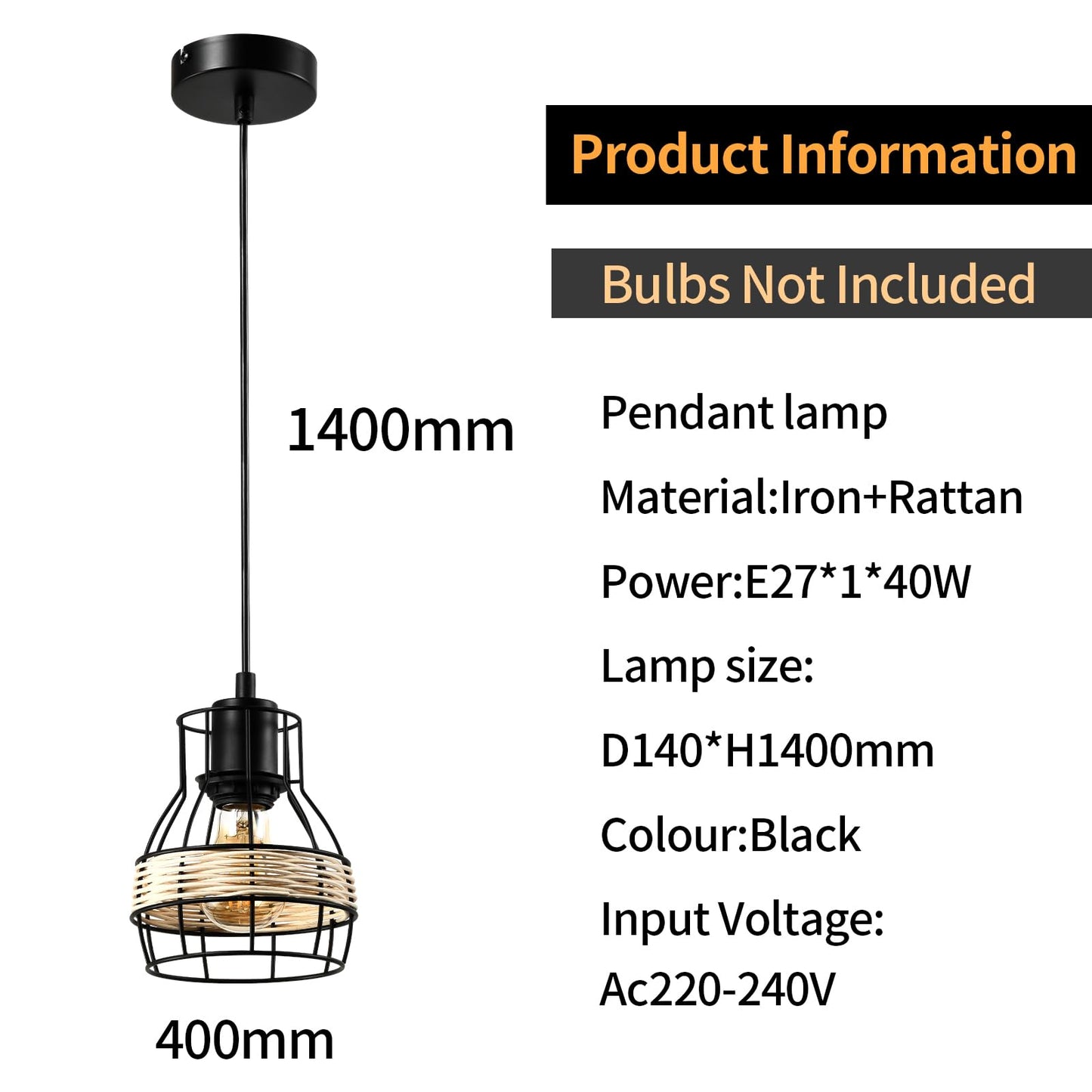 LQWELL® pendant lamp E27 black, retro pendant lamp, modern chandelier, height-adjustable vertigo lamp for living room, bedroom, dining room, cafe, bar counter, restaurant