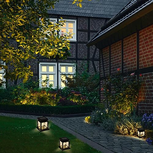 LQWELL Solar Lantern for Outdoor Use, Set of 2 Solar Light Garden Lanterns, Outdoor Solar Lamp Light, Hanging Solar Lantern Garden Decoration Garden Light, 30 LED, Square, Warm White