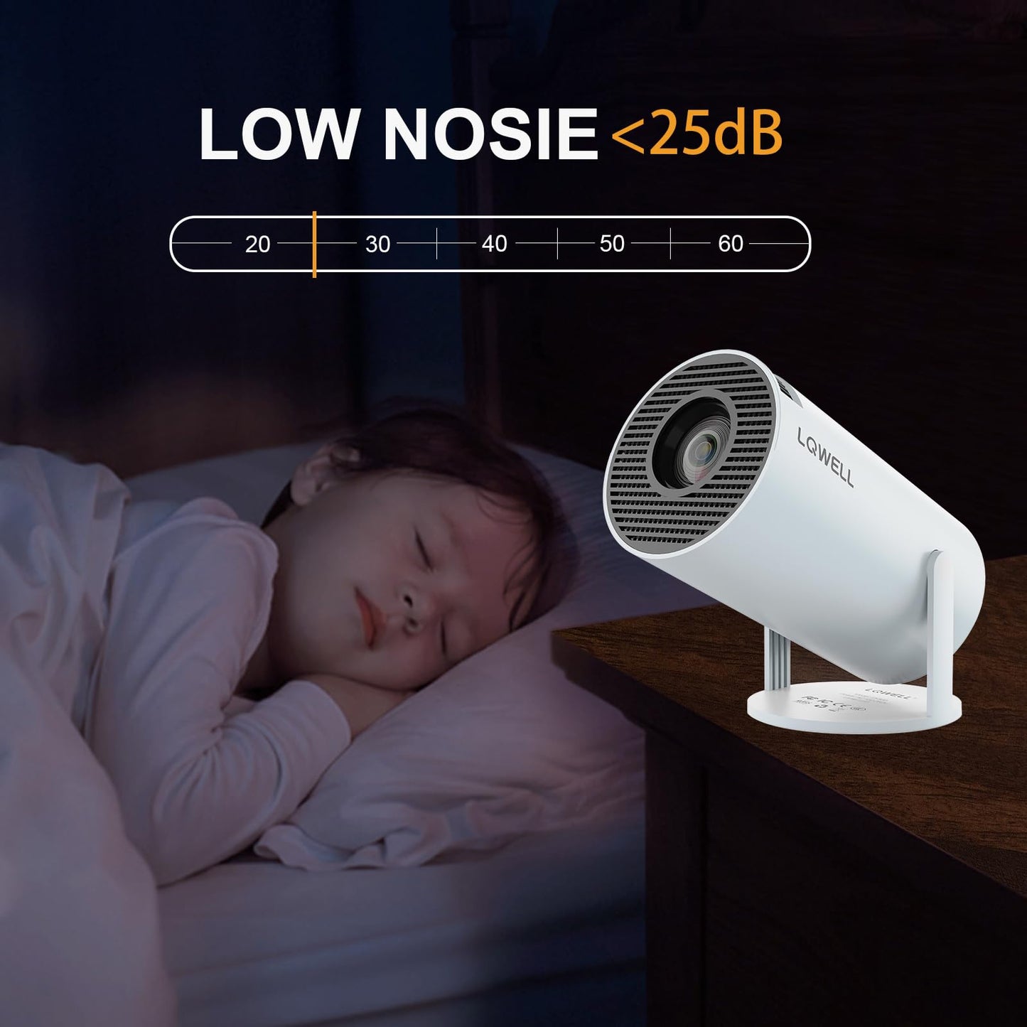 LQWELL® projector, mini projector, supports WiFi 6, BT5.0 with 11.0 Android OS, automatic keystone correction, 180 degree angle, 130 inch display for phone/PC/lap/PS5/Xbox/stick, 4K home cinema, HDMI , Blue