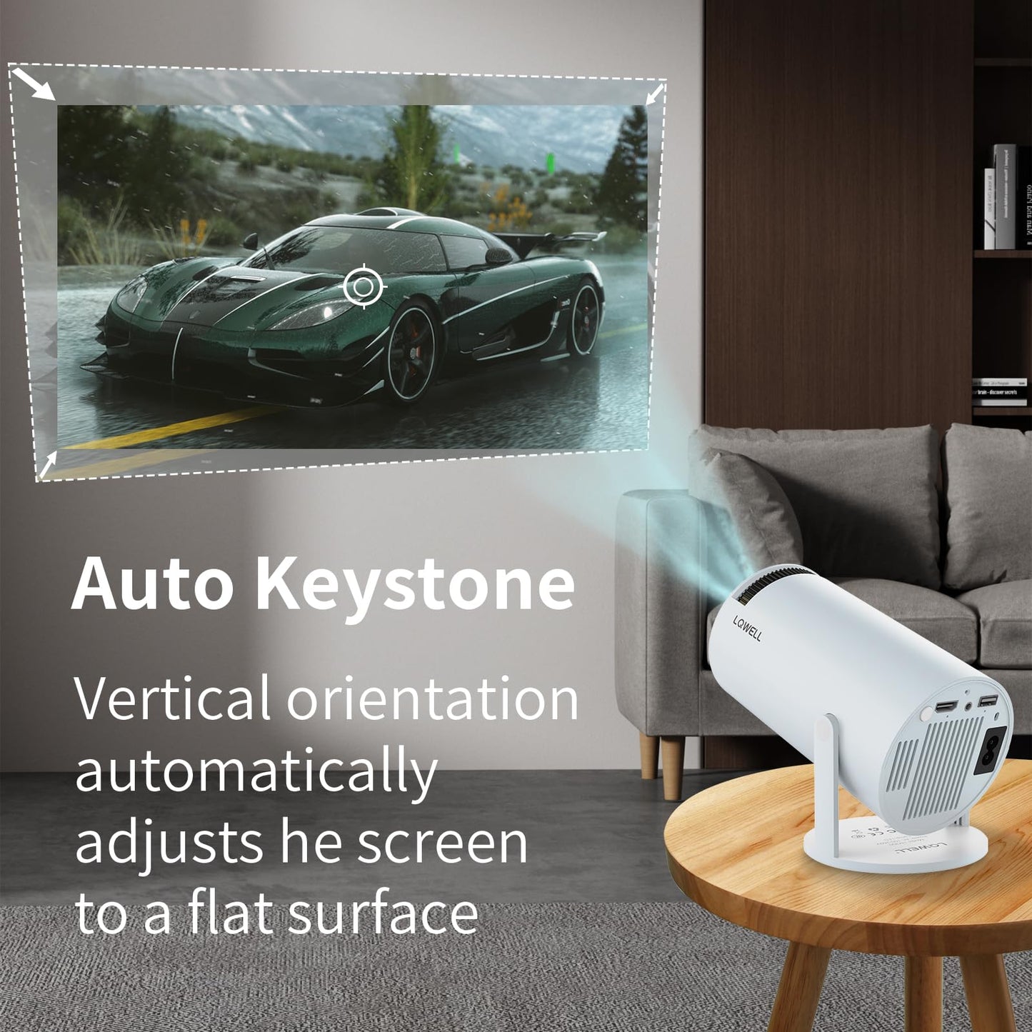 LQWELL® projector, mini projector, supports WiFi 6, BT5.0 with 11.0 Android OS, automatic keystone correction, 180 degree angle, 130 inch display for phone/PC/lap/PS5/Xbox/stick, 4K home cinema, HDMI , Blue