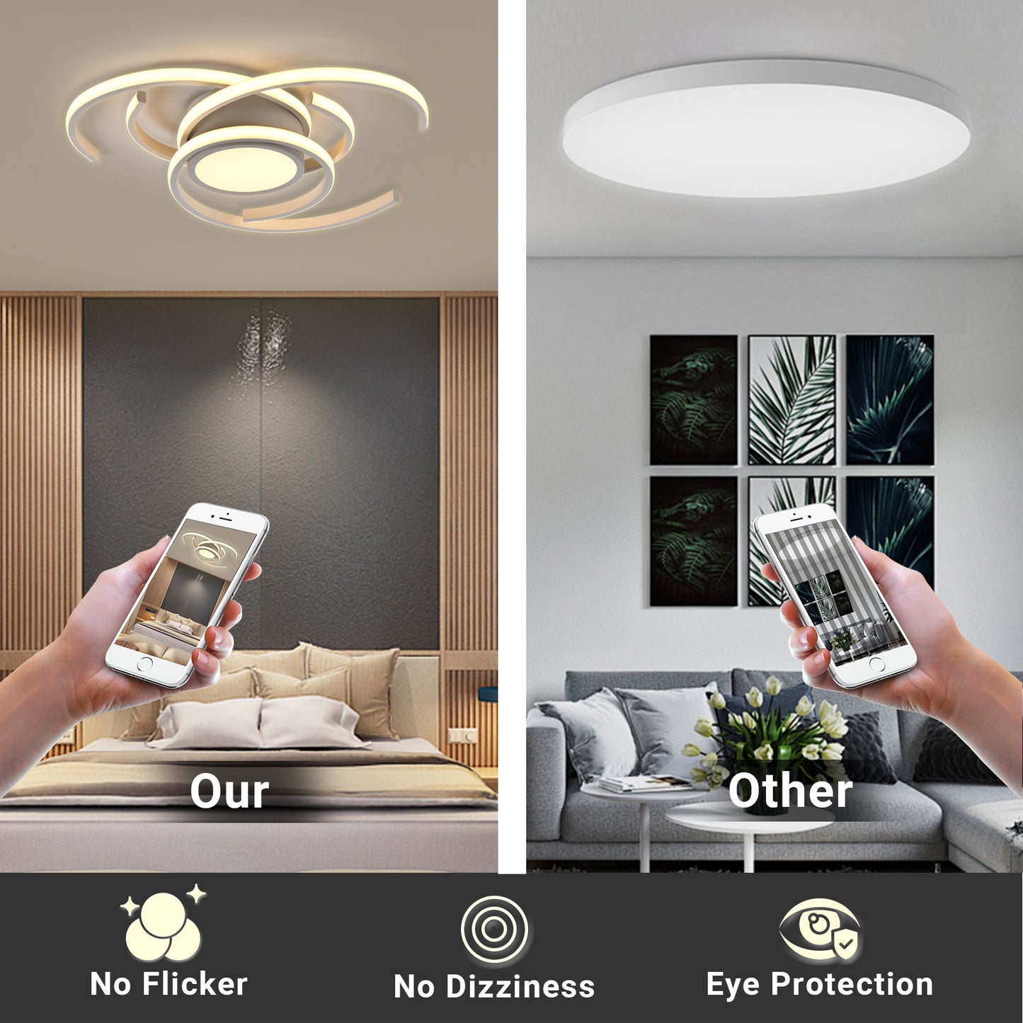 LQWELL ® Deckenleuchte LED Deckenlampe, 33W 3000K Küchenlampe Modern Schlafzimmerlampe aus Aluminium Schwarz Weiß für Wohnzimmer Schlafzimmer Küche Balkon Flur Keller Büro, 560 * 560 * 100mm