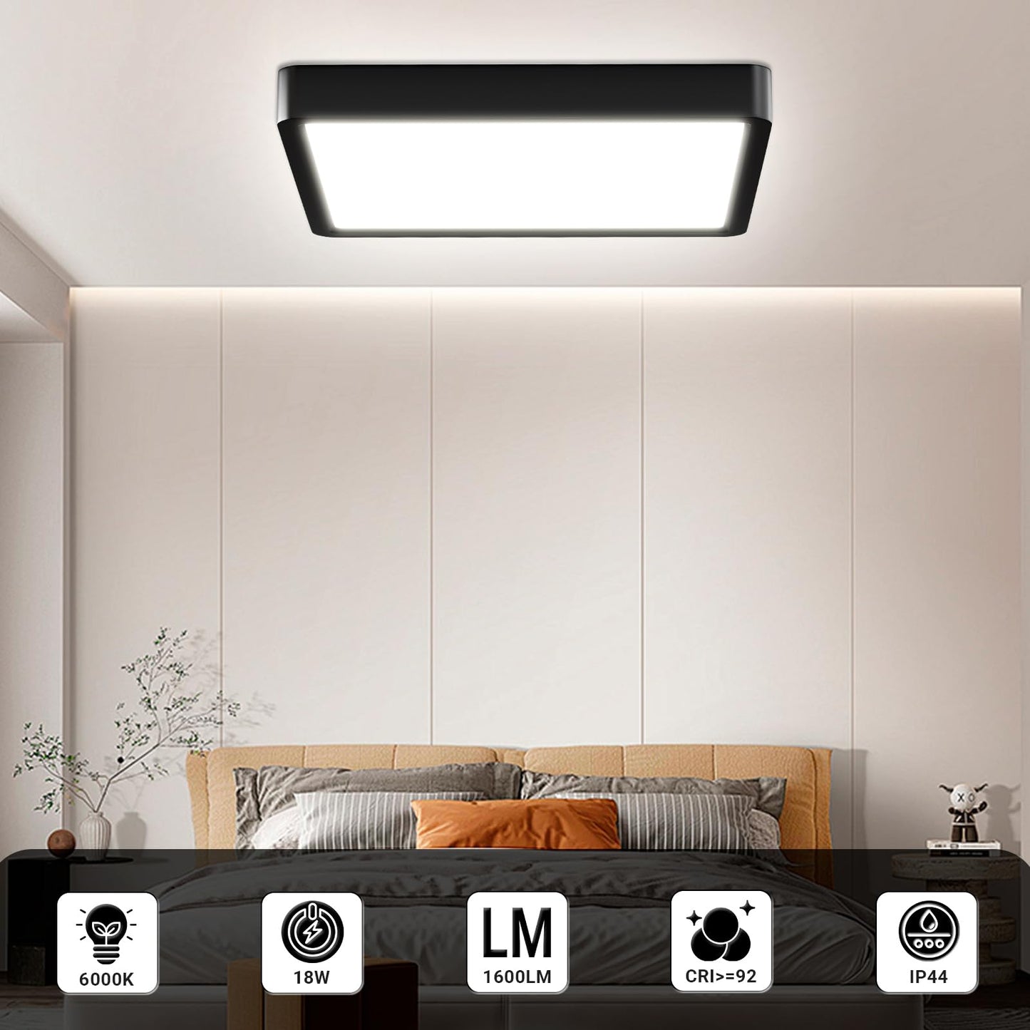 LQWELL® Ceiling Light LED Ceiling Lamp, IP44 Waterproof Bathroom Lamp Square Flat 18W 6000K 1600LM Modern Simple Lamp Thin for Living Room Bathroom Bedroom Kitchen Hallway Basement Office, 220 * 24mm