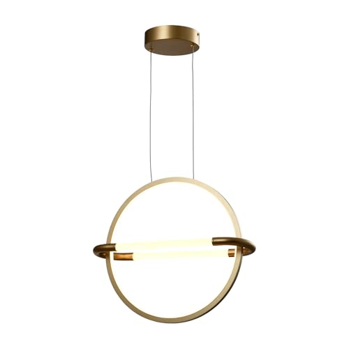 LQWELL® Moderne LED-Pendelleuchte, einfache Pendelleuchte, geeignet für Küche, Wohnzimmer, Schlafzimmer, Esszimmer, Café, Metall-Pendelleuchte, Deckenleuchte, Gold