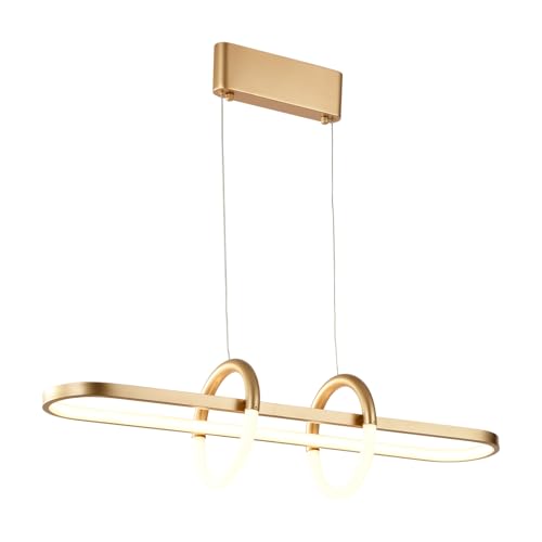 LQWELL® Moderne LED-Pendelleuchte, einfache industrielle Pendelleuchte, geeignet für Küche, Wohnzimmer, Schlafzimmer, Esszimmer, Café, Metall-Pendelleuchte, Deckenleuchte, Gold