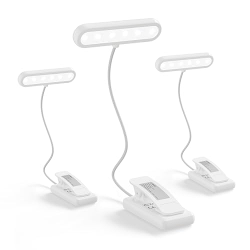 LQWELL®3× Nachttisch-Leselampe, wiederaufladbare USB-Leselampe, 3 Farbtemperaturen, 10 Helligkeitsstufen, stufenlos dimmbar, 360° flexibles Buchlicht für Kinder und Buchliebhaber (Weiß, 3 Stück)