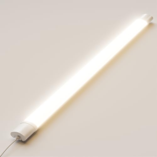 LQWELL LED Feuchtraumleuchte, LED Röhre 120x5.5x3cm IP65 Wasserfest, 24W 2700LM 4000K, Deckenleuchte Lange als Kellerleuchte, Wannenleuchte, Nassraumleuchte, Garagelampe, Werkstattlampe