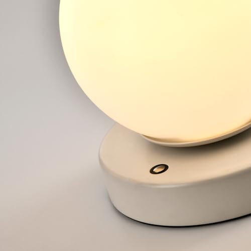 LQWELL® Nachttischlampe Nachttischleuchte, Tischlampe Tischleuchte 3 Dimmstufen USB Wiederaufladbar Touch Beistelltischlampe Leselampe Kugel Glas für Drinnen Schlafzimmer Fensterbank, Weiß