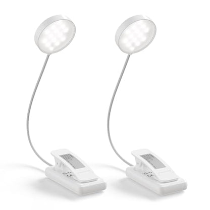 LQWELL®2× Nachttisch-Leselampe, wiederaufladbare USB-Leselampe, 3 Farbtemperaturen, 10 Helligkeitsstufen, stufenlos dimmbar, 360° flexibles Buchlicht für Kinder und Buchliebhaber (Weiß, 2 Stück)