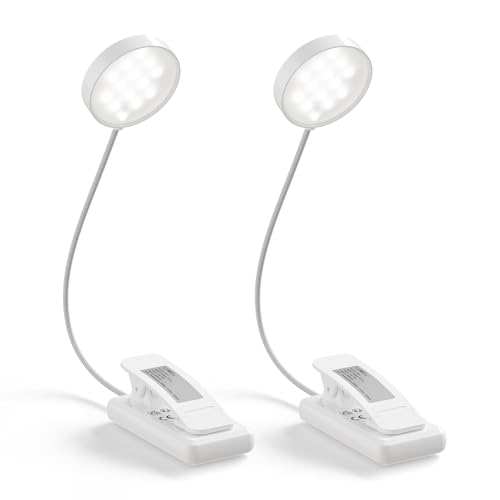 LQWELL®2× Nachttisch-Leselampe, wiederaufladbare USB-Leselampe, 3 Farbtemperaturen, 10 Helligkeitsstufen, stufenlos dimmbar, 360° flexibles Buchlicht für Kinder und Buchliebhaber (Weiß, 2 Stück)