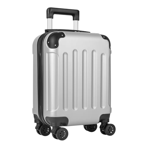 yonsly® Koffer Suitcase M Silber, Trolley Reisekoffer, Rollkoffer Handgepäck mit 4 Rollen 360°, ABS Hartschalen, Sicherheitsschloss, Weicher Gummigriff, 210D-Futter