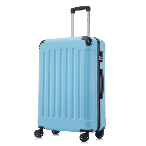 yonsly Koffer Suitcase L Hellblau, Trolley Reisekoffer, Rollkoffer Handgepäck mit 4 Rollen 360°, ABS Hartschalen, Sicherheitsschloss, Weicher Gummigriff, 210D-Futter