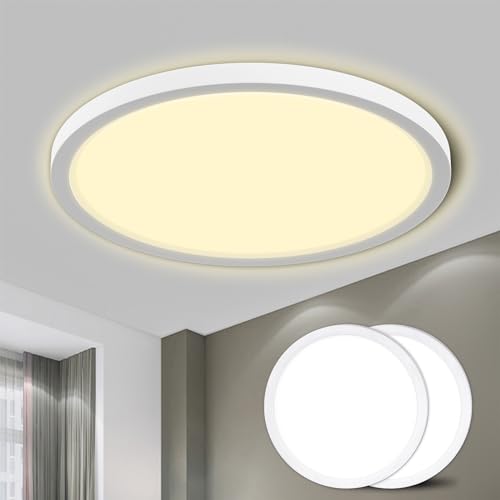 LQWELL® Deckenleuchte LED Deckenlampe, IP44 Wasserfest Badlampe Rund Flach 23W 3000K 2400LM Modern Schlicht Lampe Dünn für Wohnzimmer Badezimmer Schlafzimmer Küche Balkon Keller Büro, 300 * 25mm