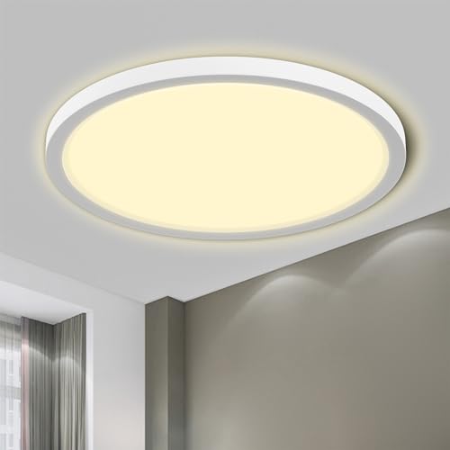 LQWELL® Deckenleuchte LED Deckenlampe, IP44 Wasserfest Badlampe Rund Flach 24W 3000K 2400LM Modern Schlicht Lampe Dünn für Wohnzimmer Badezimmer Schlafzimmer Küche Balkon Keller Büro, 300 * 25mm