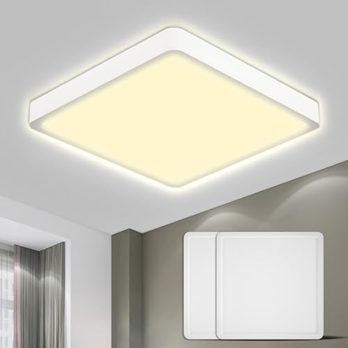 LQWELL® Deckenleuchte LED Deckenlampe, IP44 Wasserfest Badlampe Quadrat Flach 23W 3000K 2400LM Modern Schlicht Lampe Dünn für Wohnzimmer Badezimmer Schlafzimmer Küche Balkon Keller Büro, 300 * 25mm