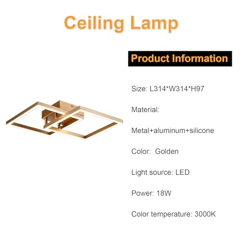 LQWELL® LED Deckenlampe, ModernGeometrische Deckenleuchte 3000K 18W Gold Küchenlampe, Deckenstrahler für Esszimmer Wohnzimmer Schlafzimmer Flur
