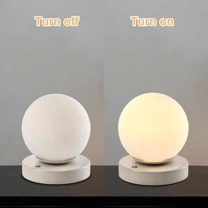 LQWELL® Bedside Lamp, Table Lamp, 3 Dimmable Levels, USB Rechargeable, Touch Control, Side Table Lamp, Reading Lamp, Sphere Glass for Indoor Bedroom Windowsill, White