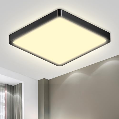 LQWELL® Deckenleuchte LED Deckenlampe, IP44 Wasserfest Badlampe Quadrat Flach 18W 3000K 1600LM Modern Schlicht Lampe Dünn für Wohnzimmer Badezimmer Schlafzimmer Küche Flur Keller Büro, 220 * 24mm