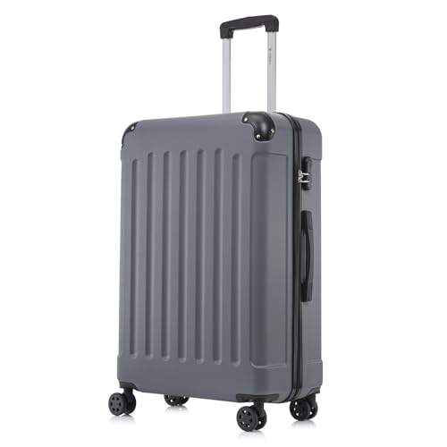 yonsly Koffer Suitcase M Grau, Trolley Reisekoffer, Rollkoffer Handgepäck mit 4 Rollen 360°, ABS Hartschalen, Sicherheitsschloss, Weicher Gummigriff, 210D-Futter