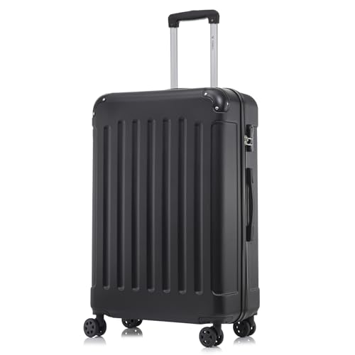yonsly Koffer Suitcase M Schwarz, Trolley Reisekoffer, Rollkoffer Handgepäck mit 4 Rollen 360°, ABS Hartschalen, Sicherheitsschloss, Weicher Gummigriff, 210D-Futter