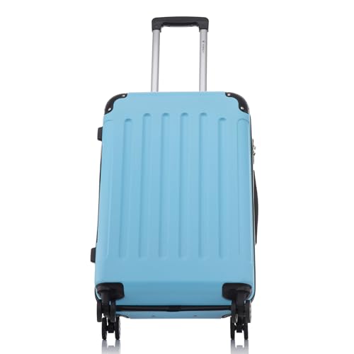yonsly Koffer Suitcase L Hellblau, Trolley Reisekoffer, Rollkoffer Handgepäck mit 4 Rollen 360°, ABS Hartschalen, Sicherheitsschloss, Weicher Gummigriff, 210D-Futter
