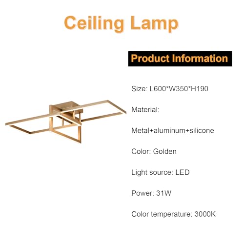 LQWELL® LED Deckenlampe, ModernGeometrische Deckenleuchte 3000K 31W Gold Küchenlampe, Deckenstrahler für Esszimmer Wohnzimmer Schlafzimmer Flur