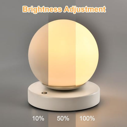 LQWELL® Bedside Lamp, Table Lamp, 3 Dimmable Levels, USB Rechargeable, Touch Control, Side Table Lamp, Reading Lamp, Sphere Glass for Indoor Bedroom Windowsill, White