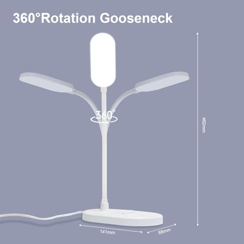 LQWELL® LED Schreibtischlampe Studienlampe für Heimbüro, 360° Flexibel Touch-Steuerung Tischleuchte mit Telefonhalter (Weiß)