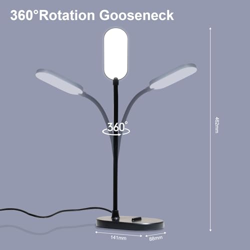LQWELL® LED Desk Lamp Study Lamp for Home Office, 360° Flexible Touch Control Table Lamp with Phone Holder (Black)