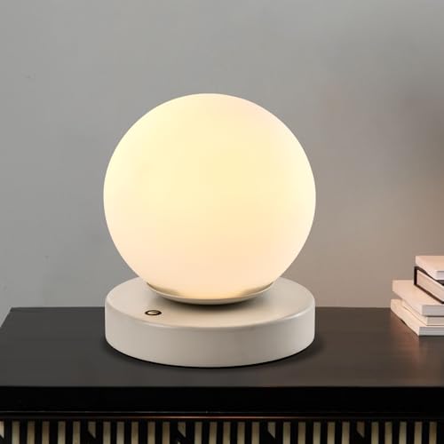 LQWELL® Nachttischlampe Nachttischleuchte, Tischlampe Tischleuchte 3 Dimmstufen USB Wiederaufladbar Touch Beistelltischlampe Leselampe Kugel Glas für Drinnen Schlafzimmer Fensterbank, Weiß