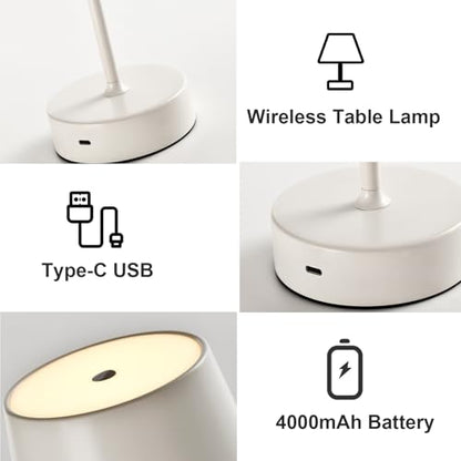LQWELL® LED Table Lamp, Touch Dimmable Desk Lamp Type C USB Bedside Lamp Adjustable Brightness for Indoor Living Room Bedroom Dinner Hotel Bar Restaurant, White