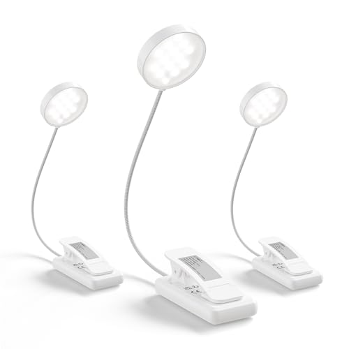 LQWELL®3× Nachttisch-Leselampe, wiederaufladbare USB-Leselampe, 3 Farbtemperaturen, 10 Helligkeitsstufen, stufenlos dimmbar, 360° flexibles Buchlicht für Kinder und Buchliebhaber (Weiß, 3 Stück)