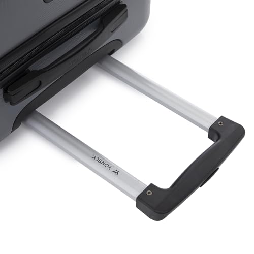 yonsly Koffer Suitcase M Grau, Trolley Reisekoffer, Rollkoffer Handgepäck mit 4 Rollen 360°, ABS Hartschalen, Sicherheitsschloss, Weicher Gummigriff, 210D-Futter
