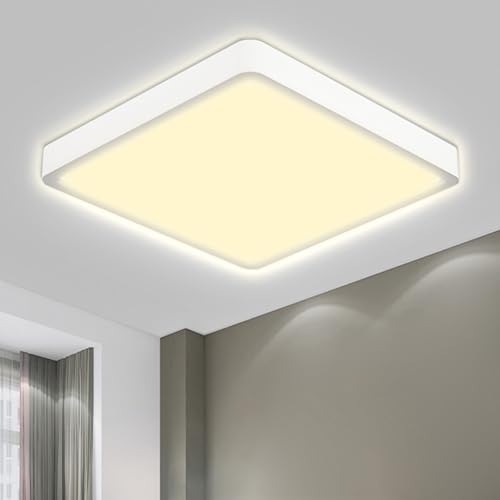 LQWELL® Deckenleuchte LED Deckenlampe, IP44 Wasserfest Badlampe Quadrat Flach 23W 3000K 2400LM Modern Schlicht Lampe Dünn für Wohnzimmer Badezimmer Schlafzimmer Küche Balkon Keller Büro, 300 * 25mm