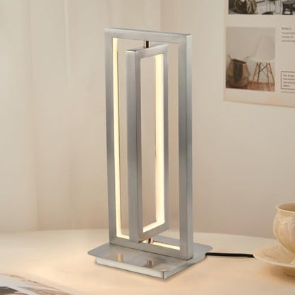 LQWELL® Tischlampe, Modern Minimalistisch Tischleuchte Mattes Sandnickel, LED Nachttischlampe, Metall Schreibtischlampe Esstischlampe für Schlafzimmer Wohnzimmer