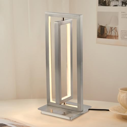 LQWELL® Tischlampe, Modern Minimalistisch Tischleuchte Mattes Sandnickel, LED Nachttischlampe, Metall Schreibtischlampe Esstischlampe für Schlafzimmer Wohnzimmer